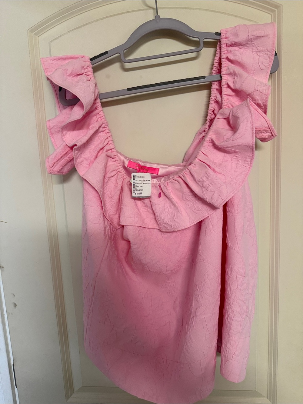 Women’s in Pink Ruffle Shoulder Top